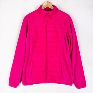 Made For Life Womens Fleece Jacket M TALL Pink Quilted Full Zip Activewear